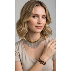 Nordstrom Treasure & Bond Gold Fringe Necklace Bracelet Jewelry Set NWT 100